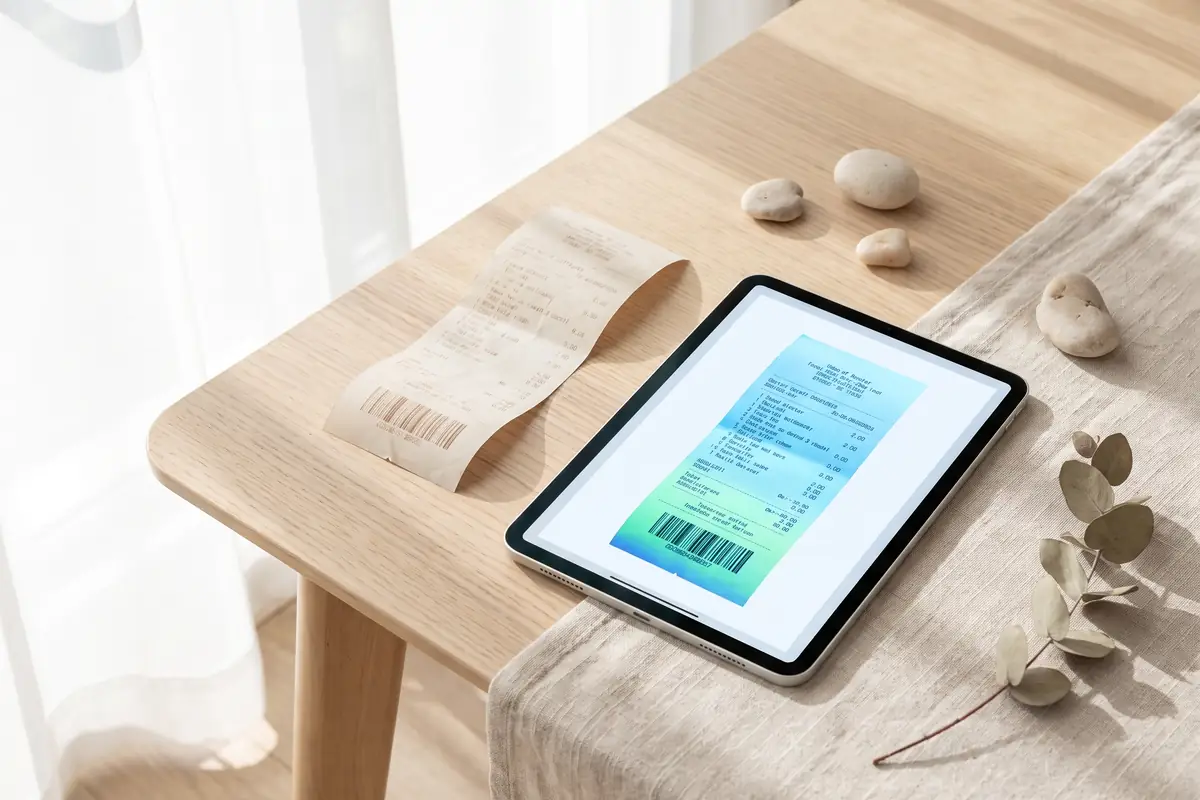A faded thermal till receipt beside a sharp digital scan of the same document, showing why business records should be captured digitally soon after they are issued.
